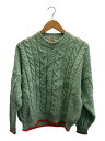 【中古】Oldderby Knitwear◆別注ケーブル配色ニット/M/ウール/グリーン×オレンジ【レディースウェア】