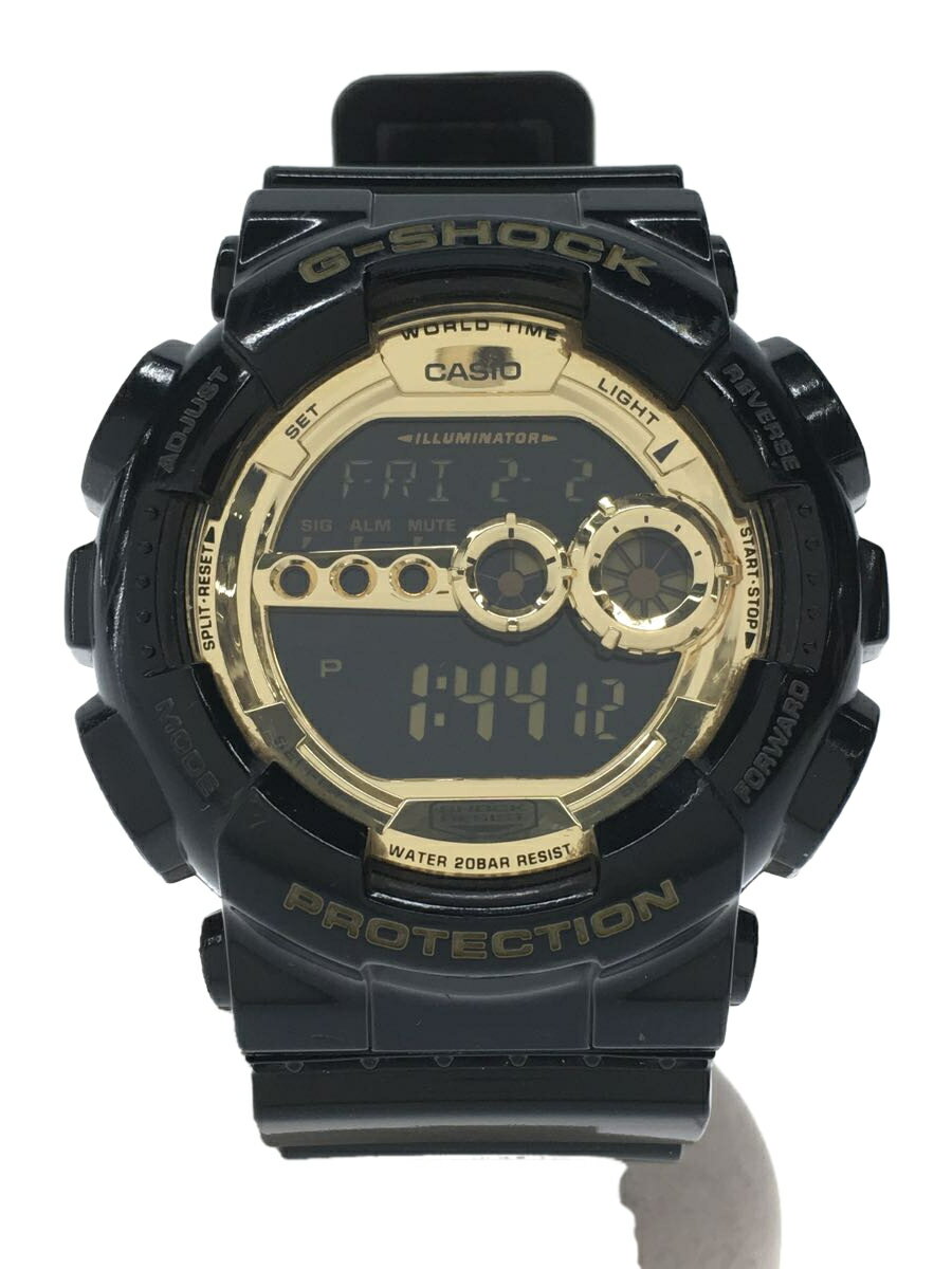 【中古】CASIO◆GD-100GB-1JF/G-SHOCK/クォーツ腕時計/デジタル/ブラック/ゴールド【服飾雑貨他】