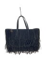 【中古】CAROLINA HERRERA◆フリンジトートバッグ/レザー/BLK【バッグ】