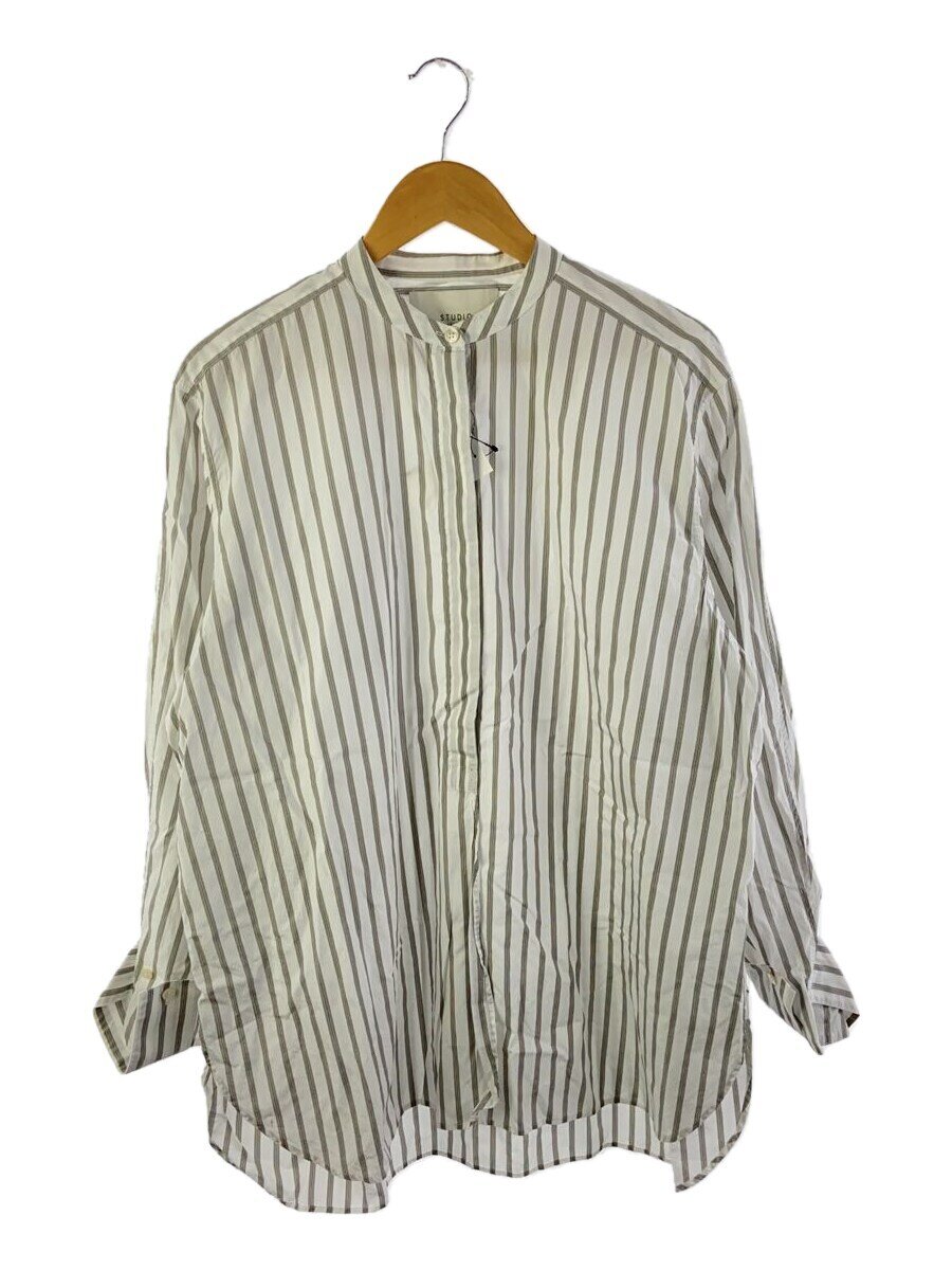 【中古】STUDIO NICHOLSON◆長袖シャツ/3/コットン/グレー/ストライプ/バンドカラー【メンズウェア】
