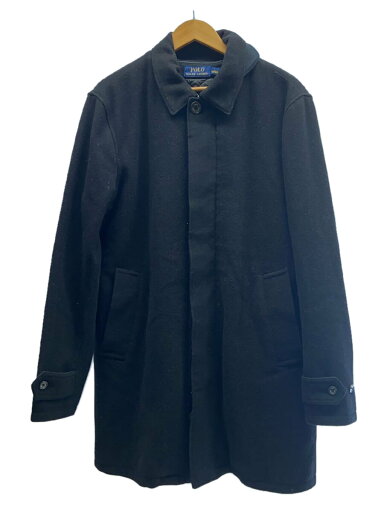 【中古】POLO RALPH LAUREN◆ステンカラーコート/L/コットン/BLK【メンズウェア】 【中古】POLO RALPH LAUREN◆ステンカラーコート/L/コットン/BLK【メンズウェア】