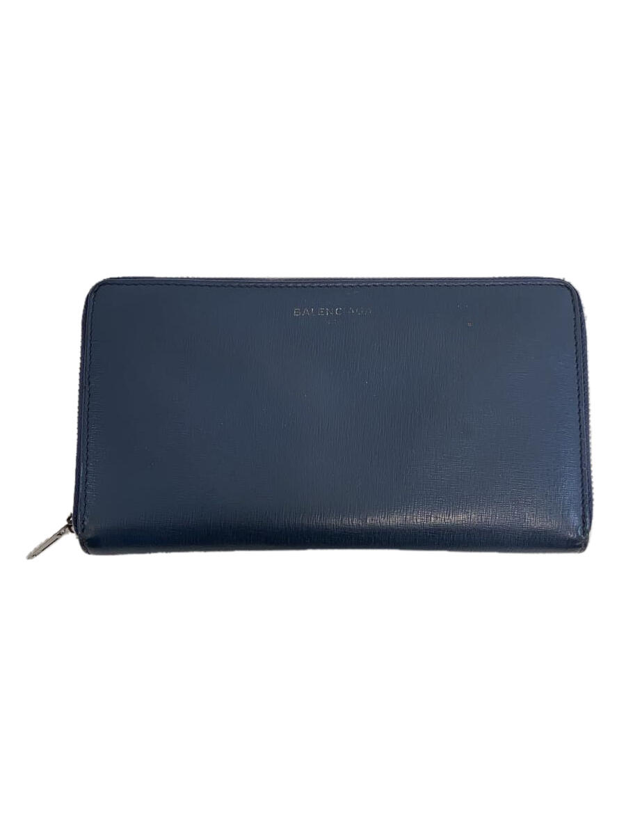 【中古】BALENCIAGA◆長財布/レザー/BLU/無地/メンズ/490625 1000 Z 527538/ロゴ剥がれ有【服飾雑貨他】