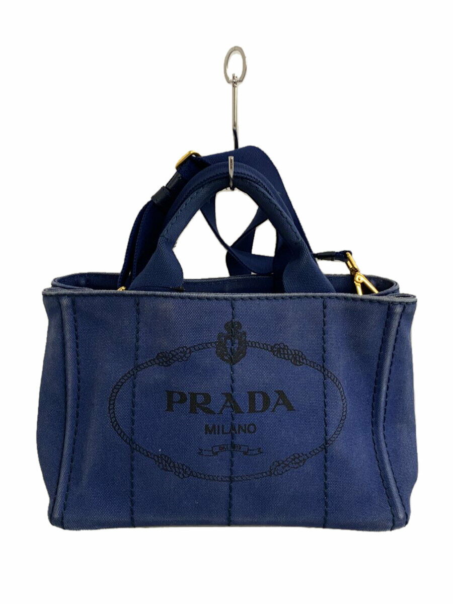【中古】PRADA◆トートバッグ/キャンバス/NVY/2way【バッグ】
