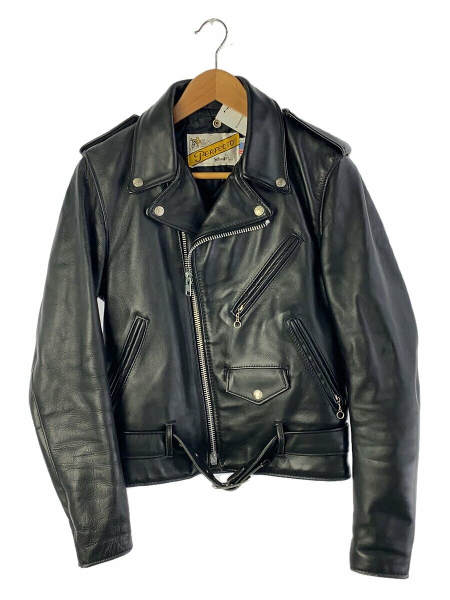 【中古】Schott◆80s-90s/バイカーズタグ後期/ダブルライダースジャケット/34/レザー/BLK【メンズウェア】