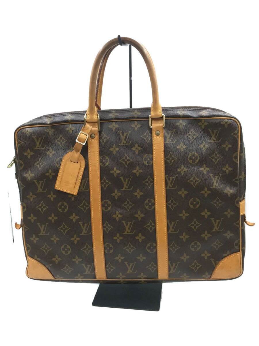 【中古】LOUIS VUITTON◆ポルトドキュマンヴォワヤージュ_モノグラム_BRW/PVC/BRW【バッグ】