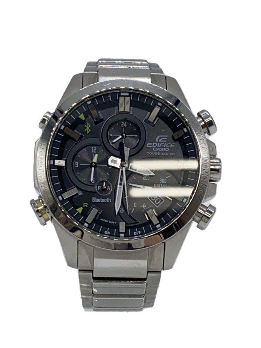【中古】CASIO◆ソーラー腕時計・EDIFICE/アナログ/BLK/SLV【服飾雑貨他】
