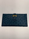 【中古】HERMES◆2つ折り財布/レザー/インディゴ/無地/レディース/ベアン/オーストリッチ【服飾雑貨他】