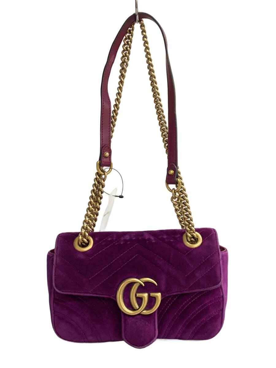 GUCCI - 【中古】GUCCI◆チェーン・ショルダーバッグ_GGマーモント_ベルベット_キルティング/ベロア/PNK//【バッグ】