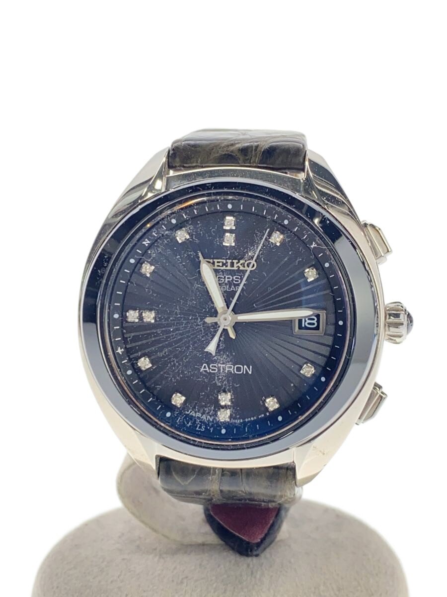 【中古】SEIKO◆アストロン ダイア/スペアベルト欠品/レザー剥がれ有/アナログ/レザー/BLK/BLK/3X22【服飾雑貨他】