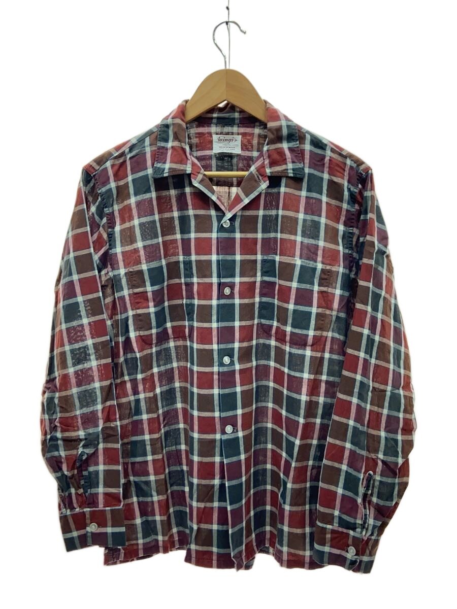 【中古】60s/Wings/オープンカラーシャツ/開襟/長袖シャツ/M/コットン/RED/チェック//【メンズウェア】