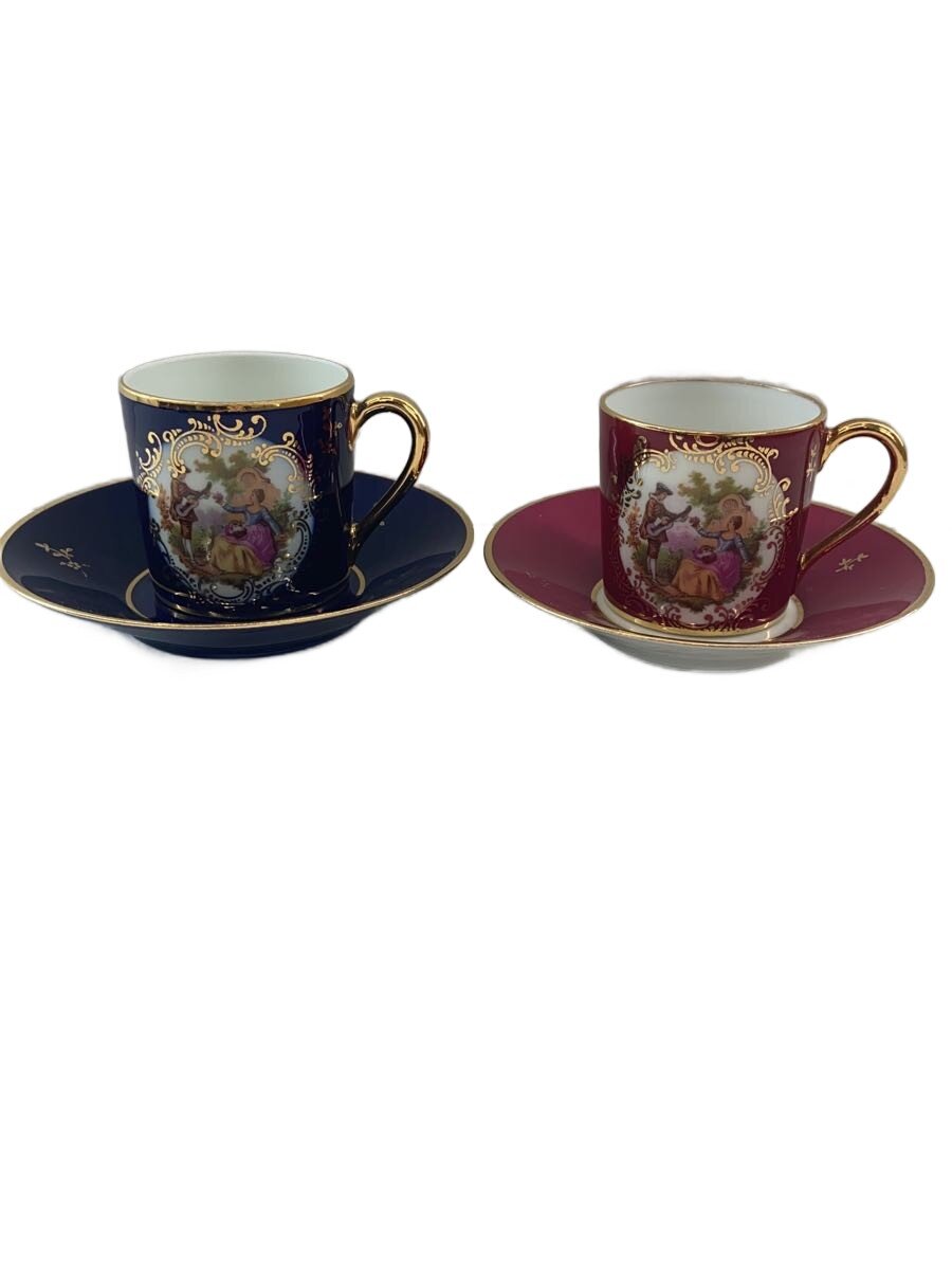 【中古】limoges castel◆デミタスカップ×2・ソーサー×2/BLU・RED//【キッチン用品】