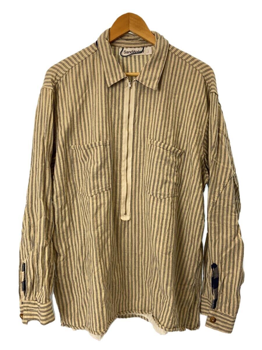 【中古】SandWaterr◆長袖シャツ/3/リネン/BEG/ストライプ/SW-S0204【メンズウェア】