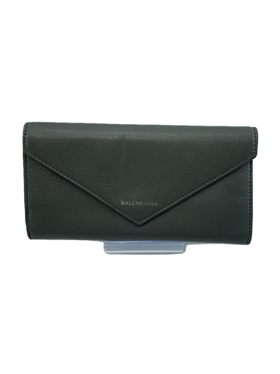 【中古】BALENCIAGA◆長財布/レザー/GRY/レディース/グレー/DLQ0N 1215 PAPER【服飾雑貨他】