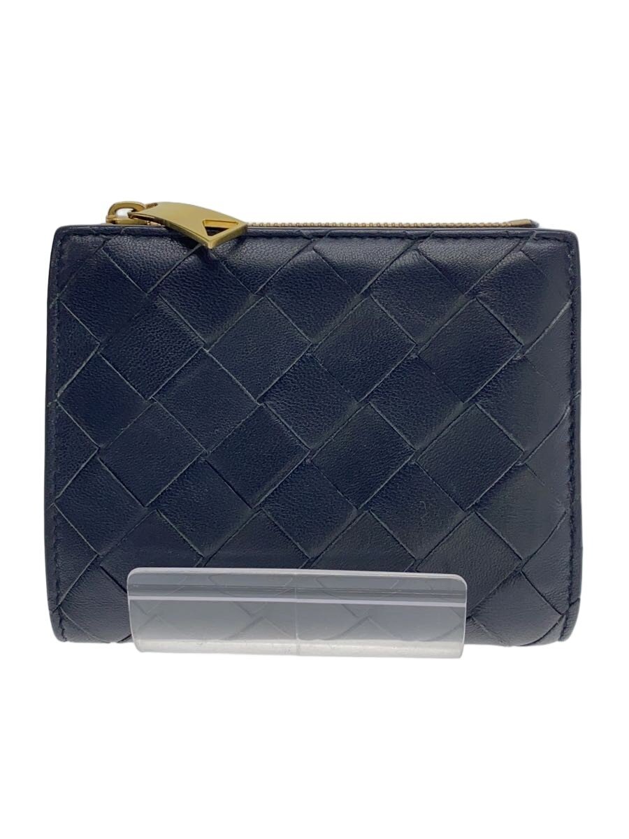【中古】BOTTEGA VENETA◆2つ折り財布/レザー/BLK/メンズ/イントレチャート/使用感、コバ割れ有【服飾雑貨他】