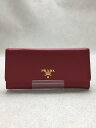 【中古】PRADA◆SAFFIANO METAL/FUOCO/長サイフ/牛革/RED/無地/レディース/1M1132【服飾雑貨他】