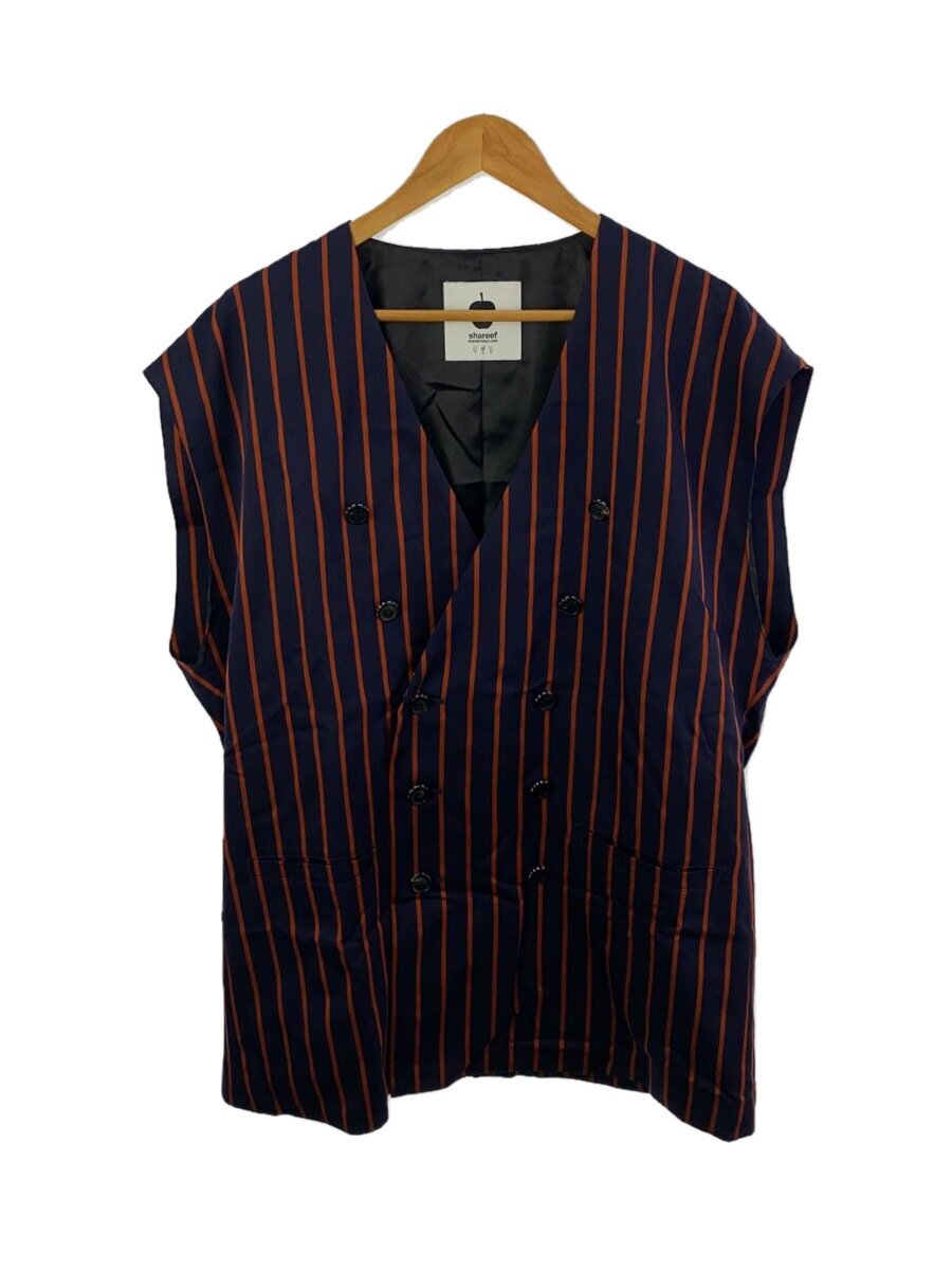 【中古】SHAREEF◆STRIPE SLEEVELESS JK/スリーブレスジャケット/2/NVY/ストライプ/23533010//【メンズウェア】