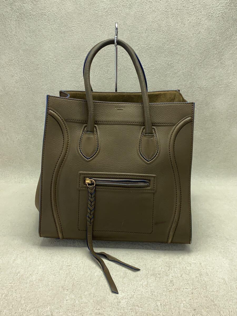 【中古】CELINE◆トートバッグ/レザー/KHK/ラゲージ/ファントム/ブルー/※角擦れ等使用感有【バッグ】