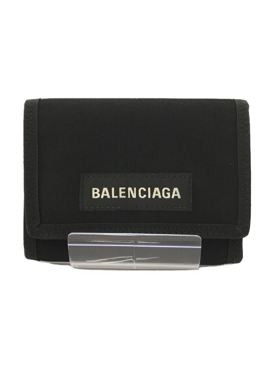 【中古】BALENCIAGA◆3つ折り財布/ナイロン/BLK/無地/メンズ【服飾雑貨他】