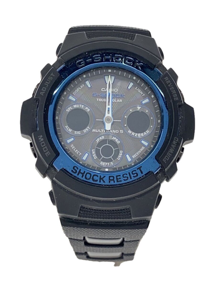 【中古】CASIO◆ソーラー腕時計/アナログ/ステンレス/BLK/BLK/AWG-100BC【服飾雑貨他】