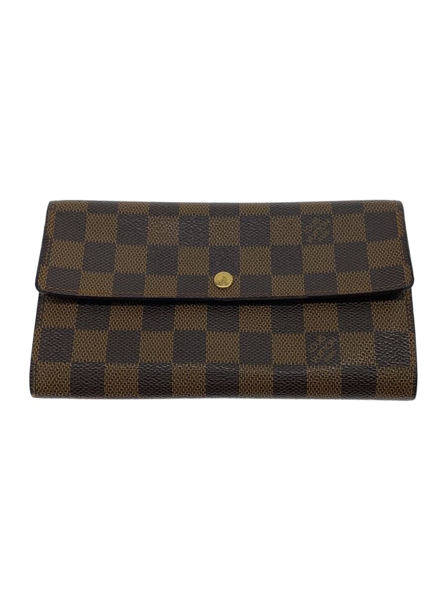 【中古】LOUIS VUITTON◆ポシェット・ポルト・モネ・カルト・クレディ_ダミエ・エベヌ/PVC/BRW/レディース【服飾雑貨他】
