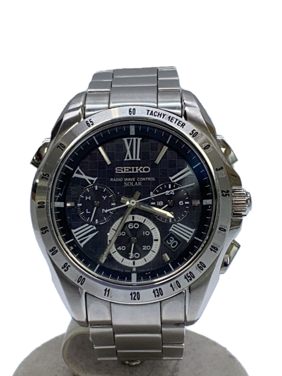 【中古】SEIKO◆ソーラー腕時計/アナログ/ステンレス/BLK/SLV/SS/8B82-0AG0【服飾雑貨他】