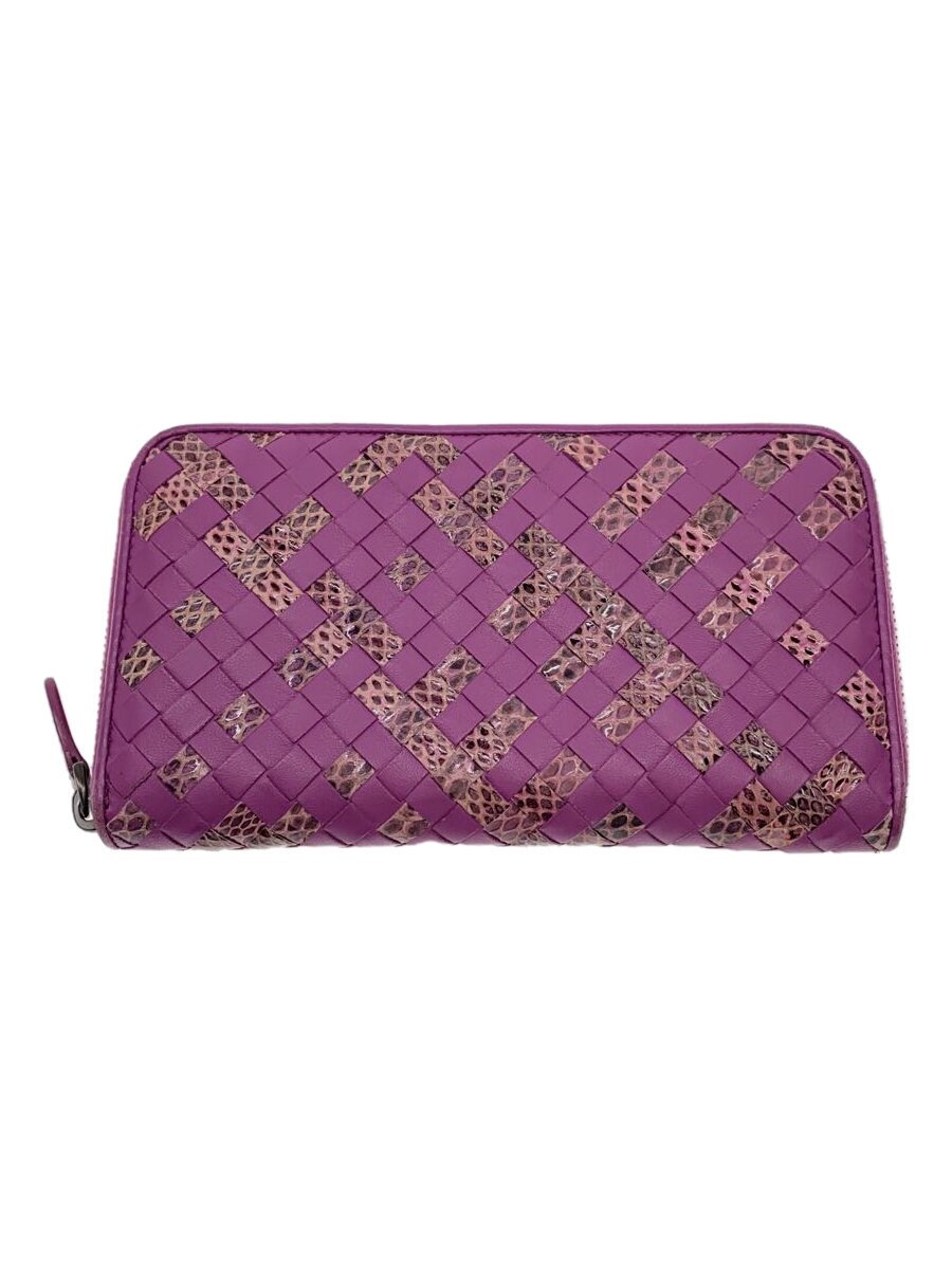 【中古】BOTTEGA VENETA◆イントレチャート/パイソン/ジップアラウンド/長財布/レザー/PNK/レディース/B05741066A【服飾雑貨他】
