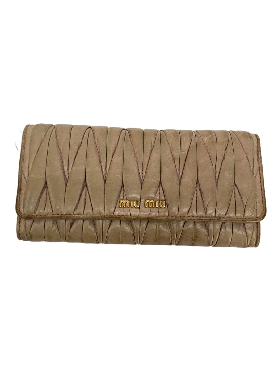 【中古】MIU MIU◆カメオベージュ/長財布/レザー/BEG/レディース【服飾雑貨他】