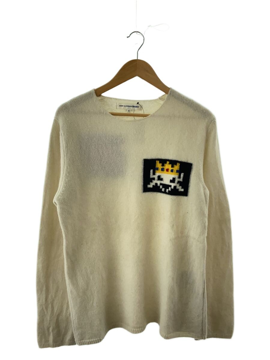 COMME des GARCONS SHIRT◆Invader Knit Sweater/ニット・セーター/M/ウール/BEG/FJ-N006