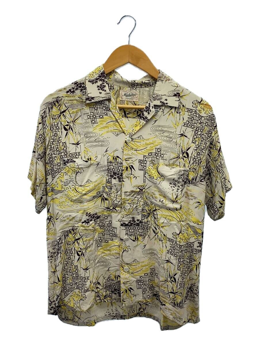【中古】50s/和柄/Manhattan/半袖シャツ/15.5/レーヨン/YLW/総柄【メンズウェア】