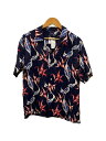 【中古】APPLEBUM◆アロハシャツ/L/レーヨン/ネイビー/総柄【メンズウェア】