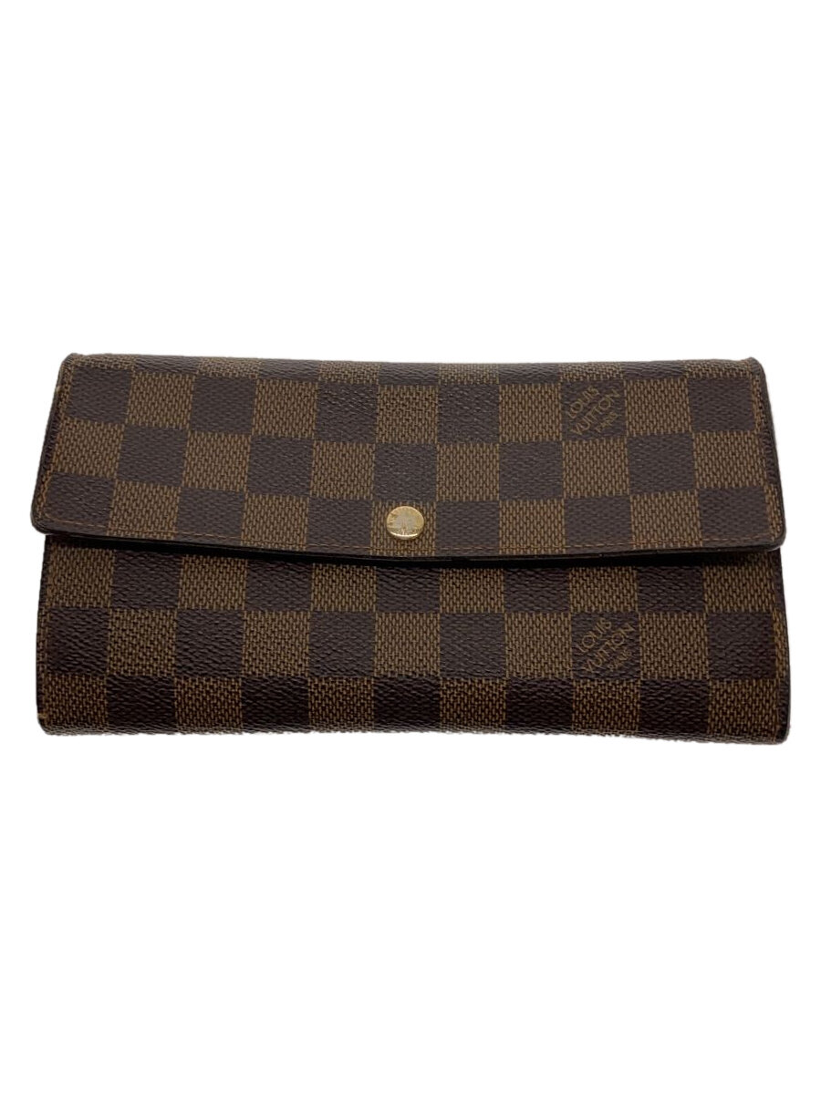 【中古】LOUIS VUITTON◆ポシェット・ポルト・モネ・カルト・クレディ_ダミエ・エベヌ_BRW/PVC/BRW/レディース【服飾雑貨他】