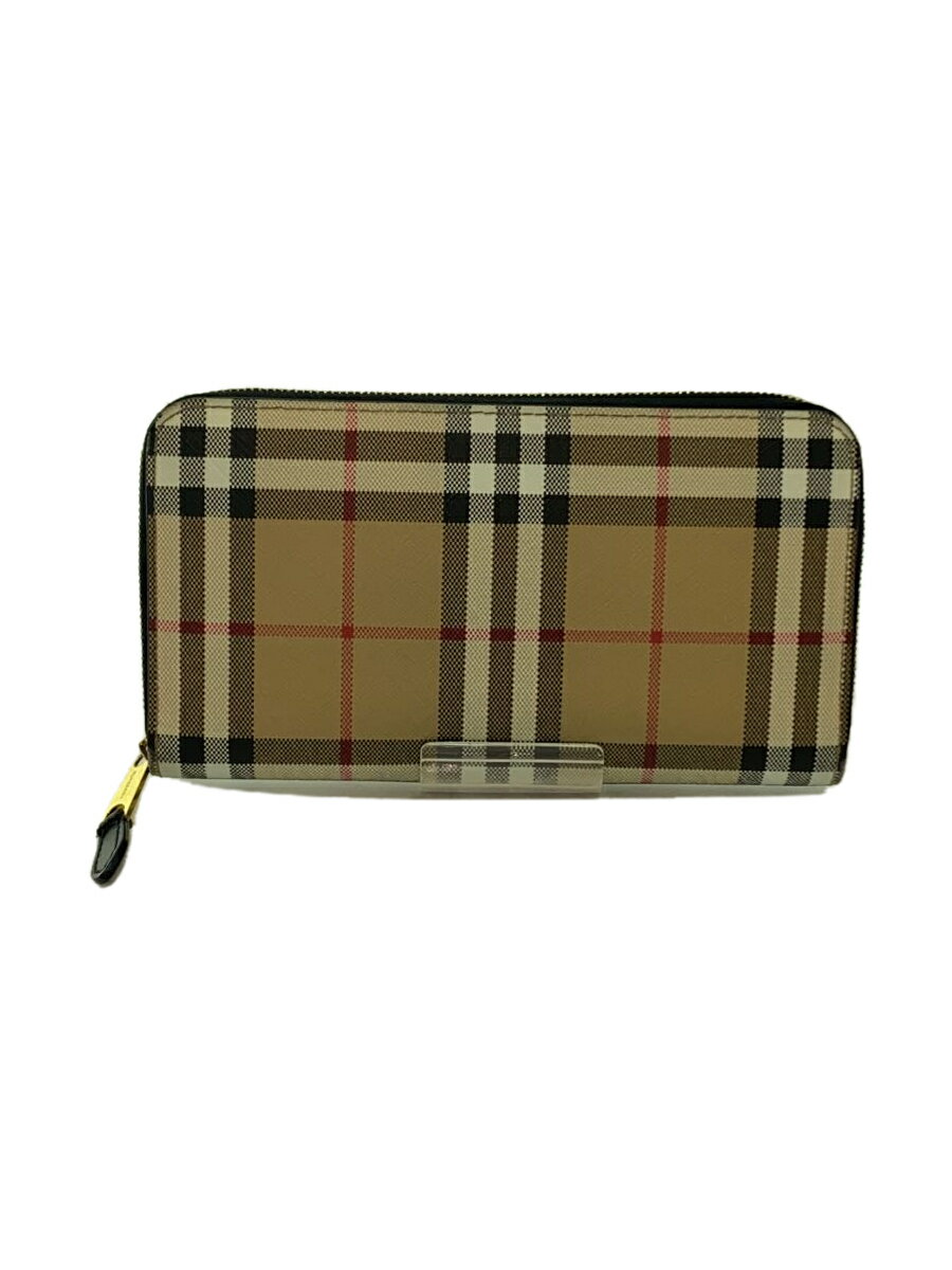 【中古】BURBERRY◆ラウンドジップ/ノヴァチェック/長財布/レザー/BEG/チェック/メンズ【服飾雑貨他】