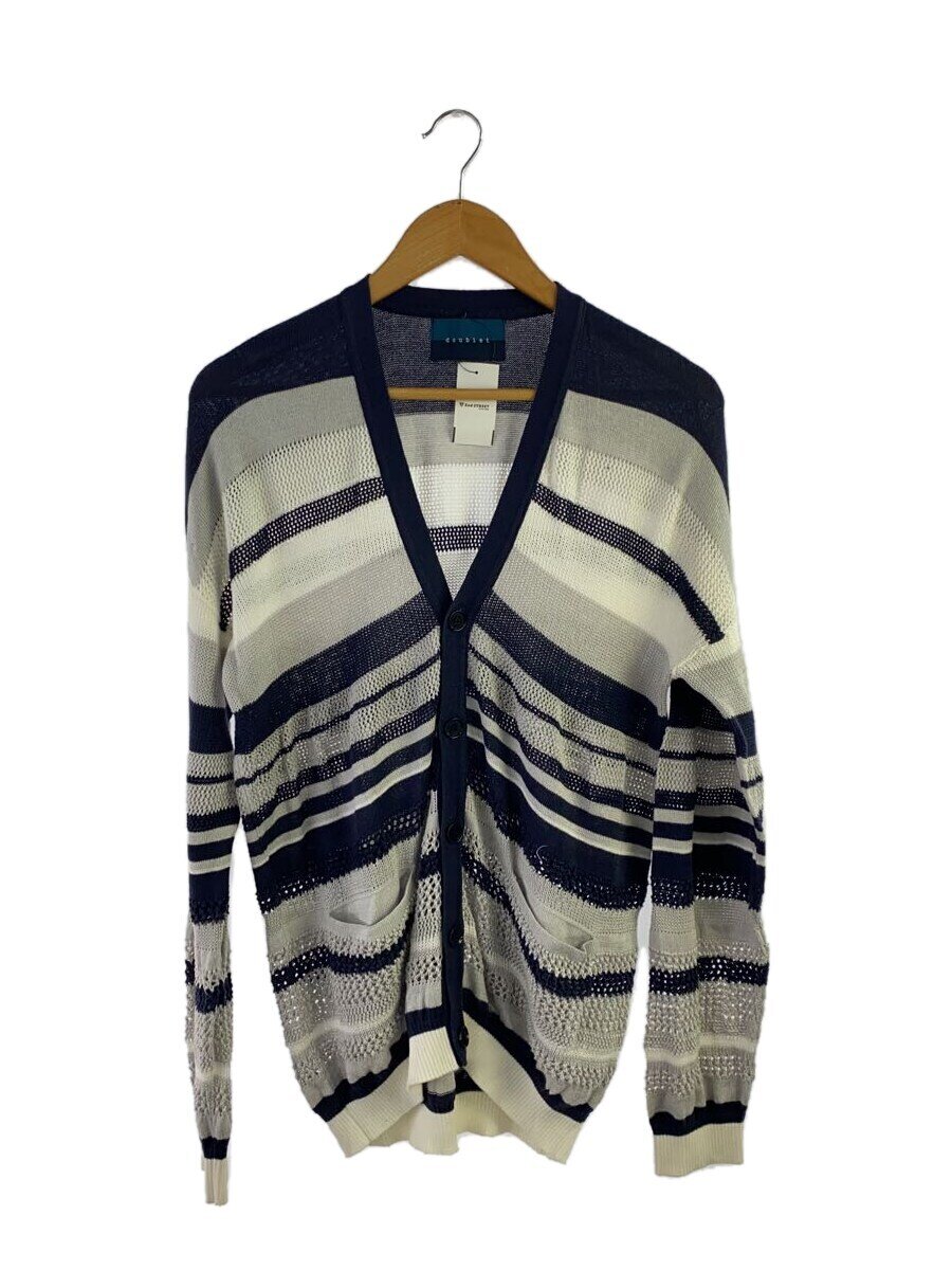doublet◆MULTI GAUZE×MULTI BORDER CARDIG/M/コットン/NVY/ボーダー/14SS08KN0//