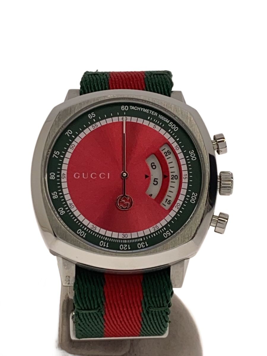 【中古】GUCCI◆クォーツ腕時計/アナログ/--/WHT/GRN/SS/YA157304/クロノグラフ【服飾雑貨他】