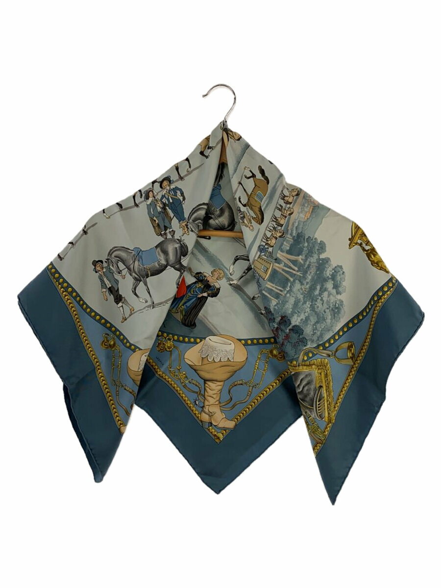 【中古】HERMES◆スカーフ/シルク/BLU/総柄/レディース【服飾雑貨他】