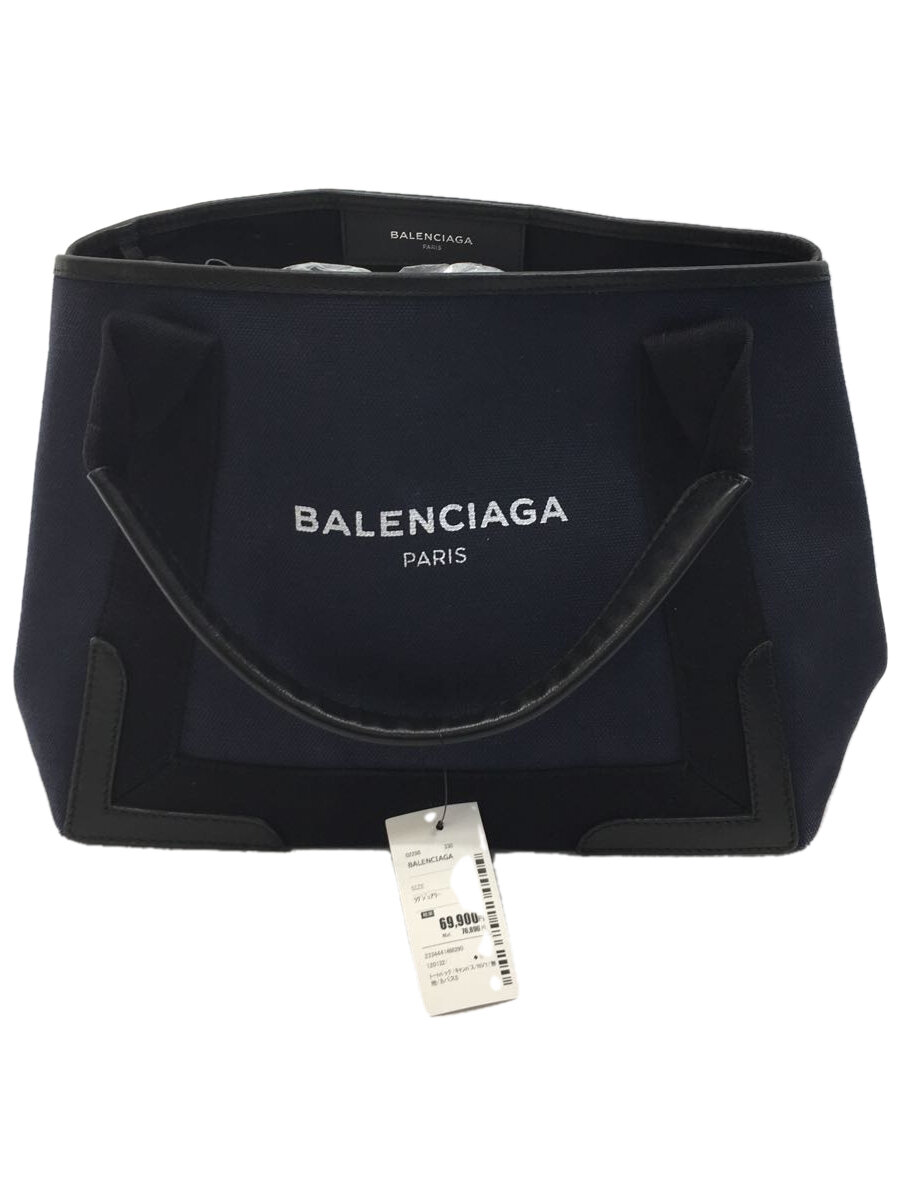 BALENCIAGA - 【中古】BALENCIAGA◆CABAS/カバスS/デニムキャンバス/トートバッグ/キャンバス/NVY/無地【バッグ】