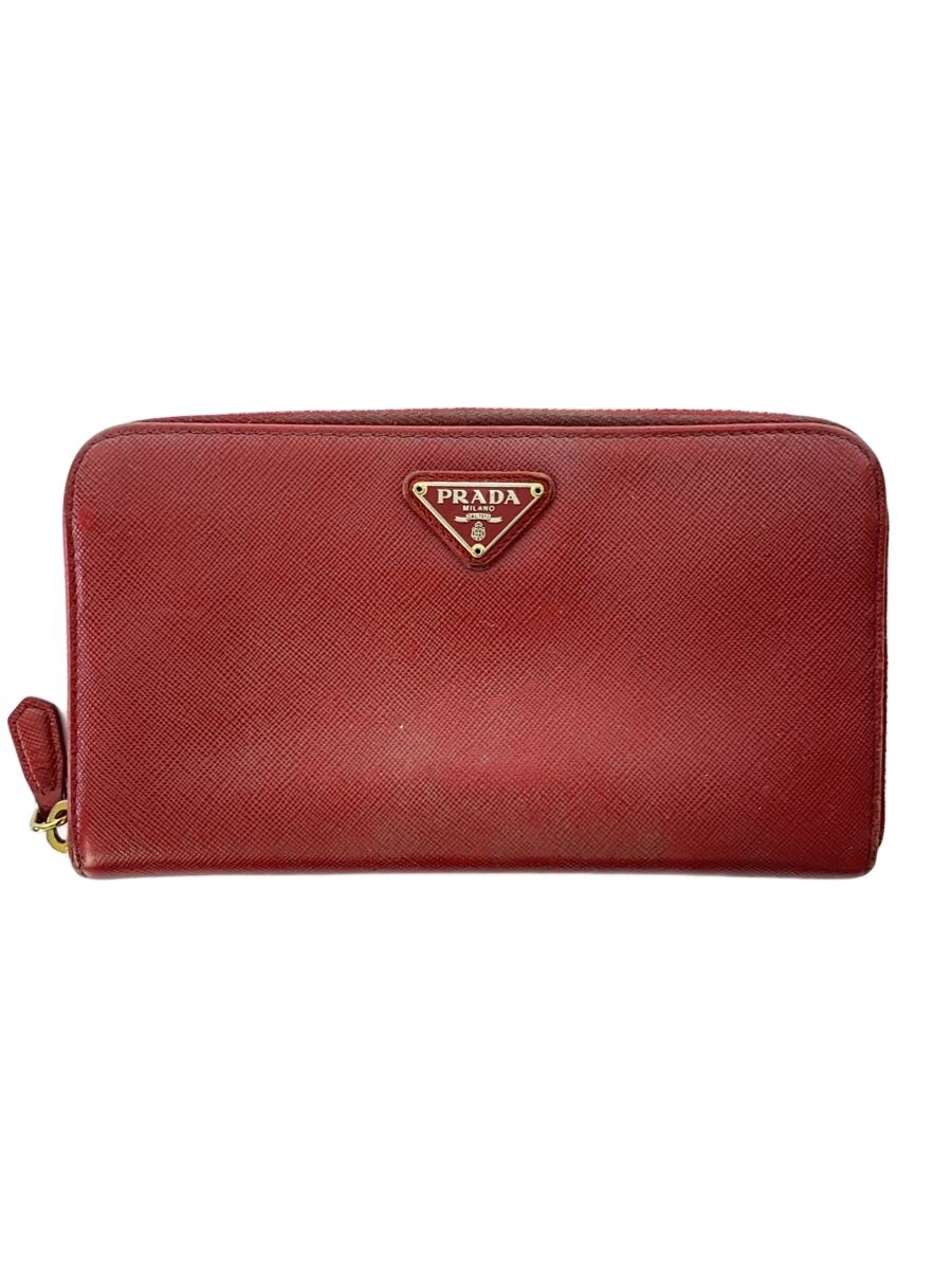 【中古】PRADA◆長財布/--/RED/レディース/サフィアーノ/角スレ有【服飾雑貨他】