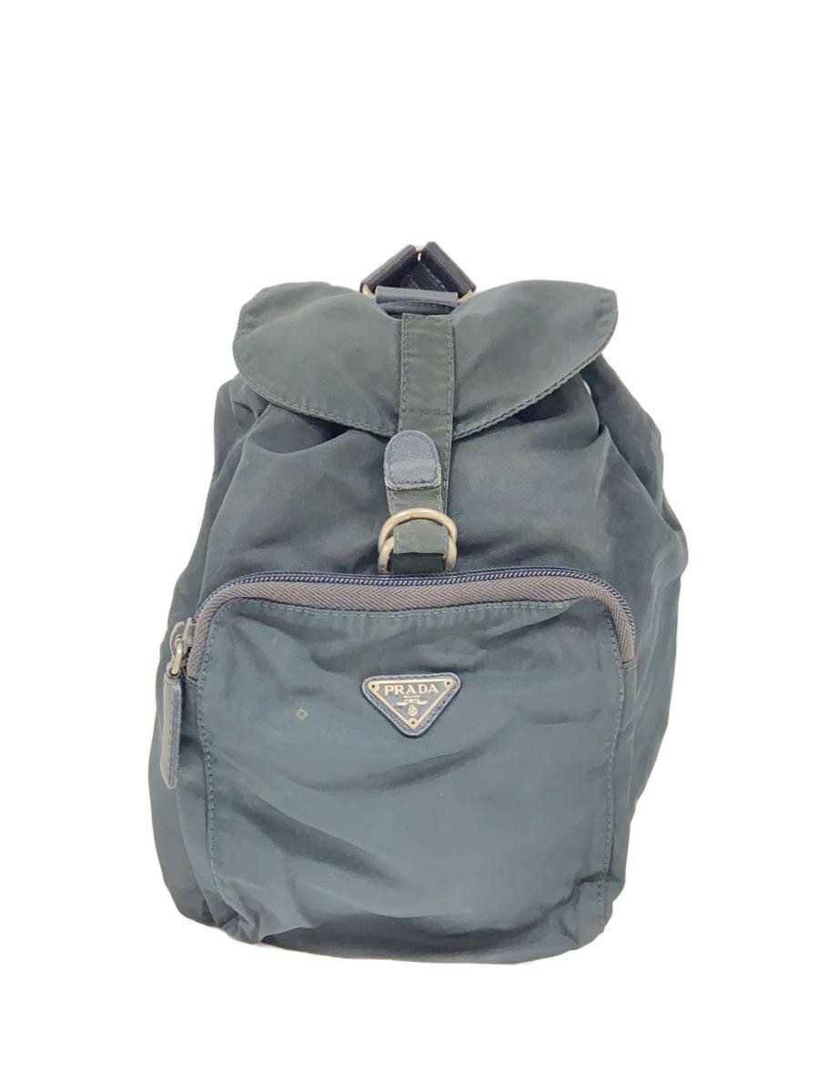 【中古】PRADA◆リュック/ナイロン/BL