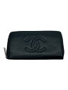 【中古】CHANEL◆長サイフ_キャビアスキン_ラウンド_ココマーク_BLK/牛革/BLK/無地/レディース【服飾雑貨他】(4)