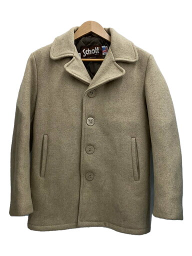 【中古】Schott◆ピーコート/36/ウール/KHK/USA製/裏地キルティング【メンズウェア】 【中古】Schott◆ピーコート/36/ウール/KHK/USA製/裏地キルティング【メンズウェア】