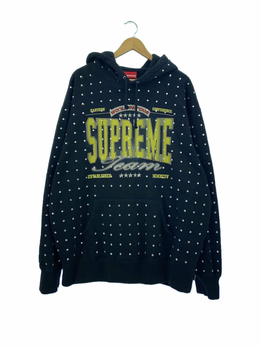 【中古】Supreme◆21AW/Rhinestone Hooed Sweatshirt/パーカー/XL/コットン/BLK【メンズウェア】