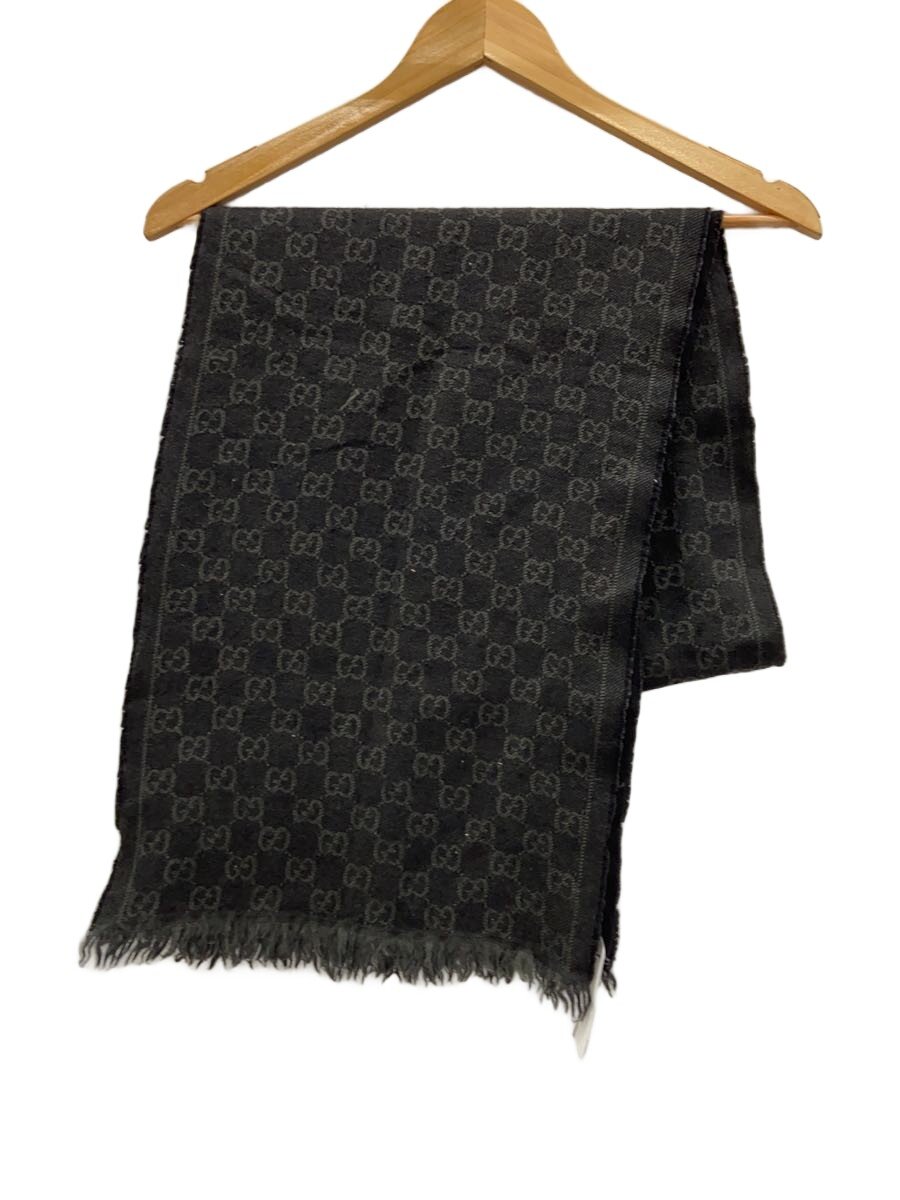 【中古】GUCCI◆ストール/ウール/BLK/総柄/メンズ【服飾雑貨他】