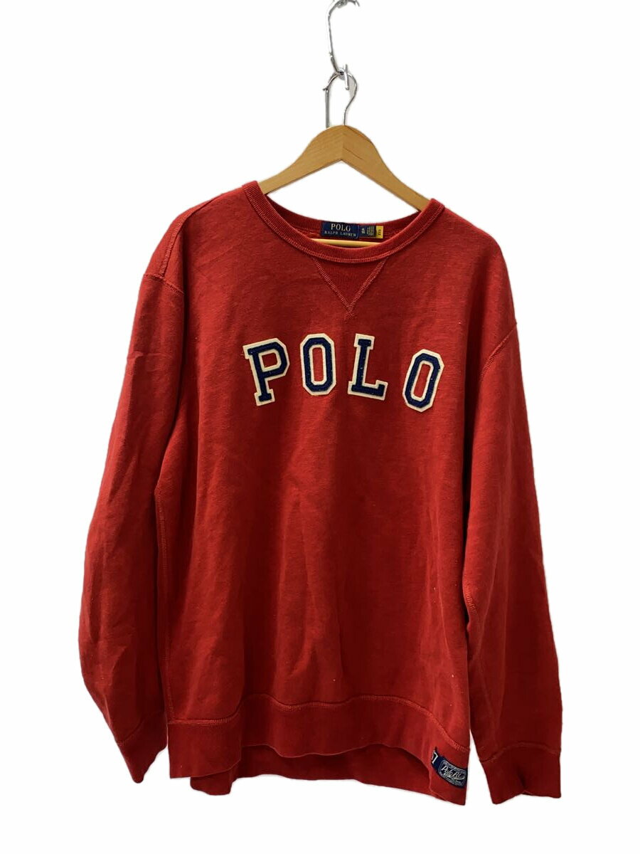 【中古】POLO RALPH LAUREN◆ワッペン/スウェット/XL/コットン/RED/レッド/無地【メンズウェア】