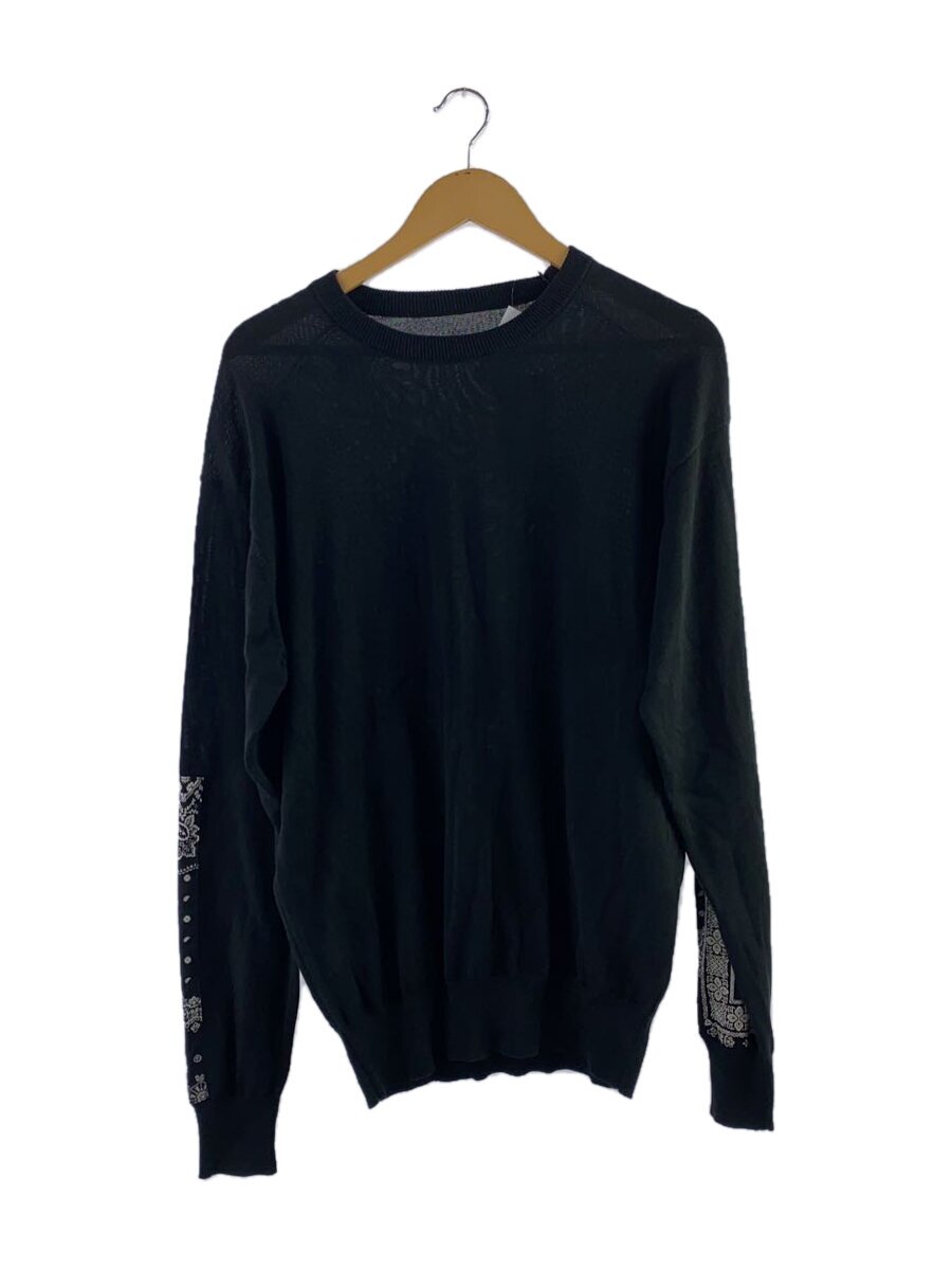 SOPHNET.◆BANDANA SLEEVE PATCHED CREWNECK KNIT/ニット・セーター(薄手)/L/コットン