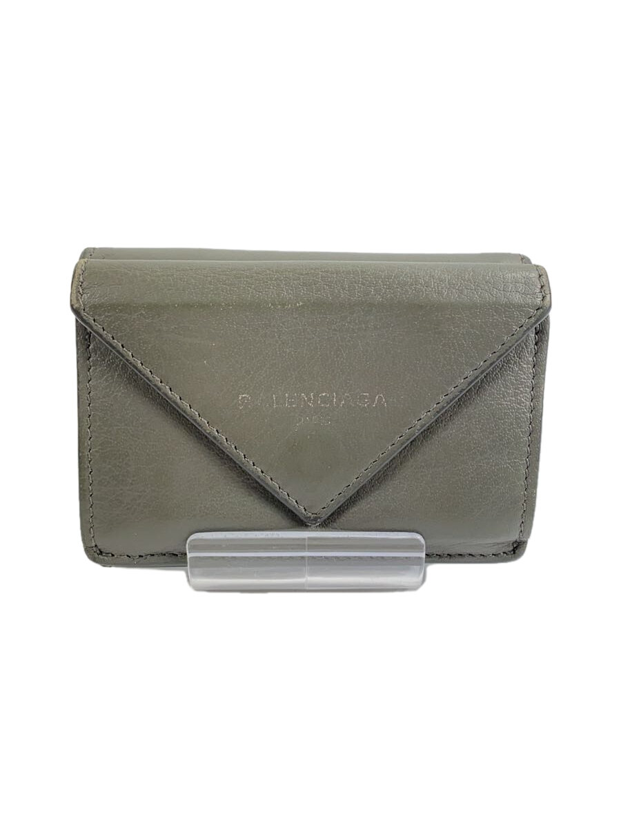 【中古】BALENCIAGA◆ペーパーミニウォレット/レザー/GRY/メンズ/391446・1215・V・1317【服飾雑貨他】