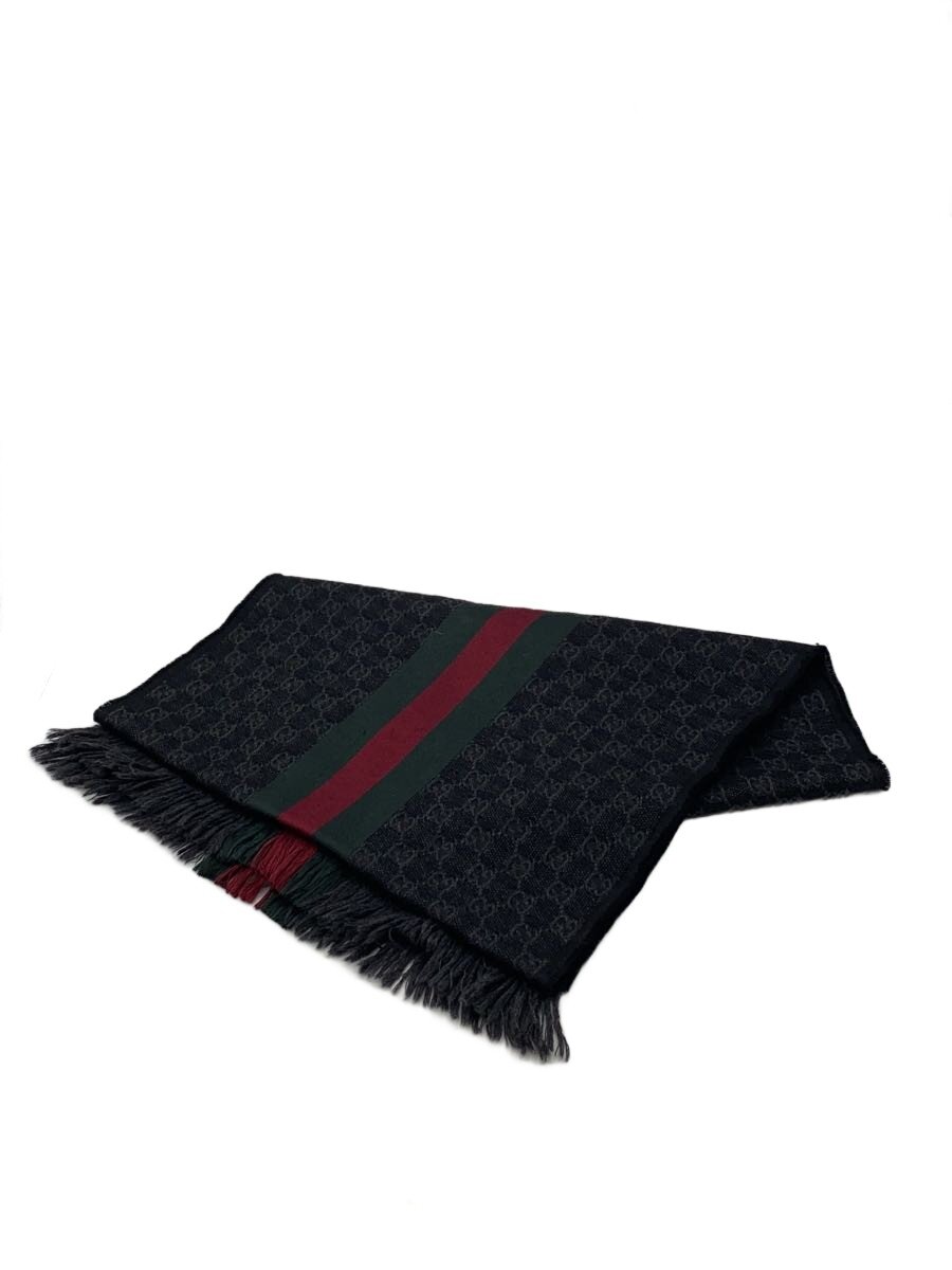 【中古】GUCCI◆マフラー/ウール/GRY/総柄/メンズ【服飾雑貨他】