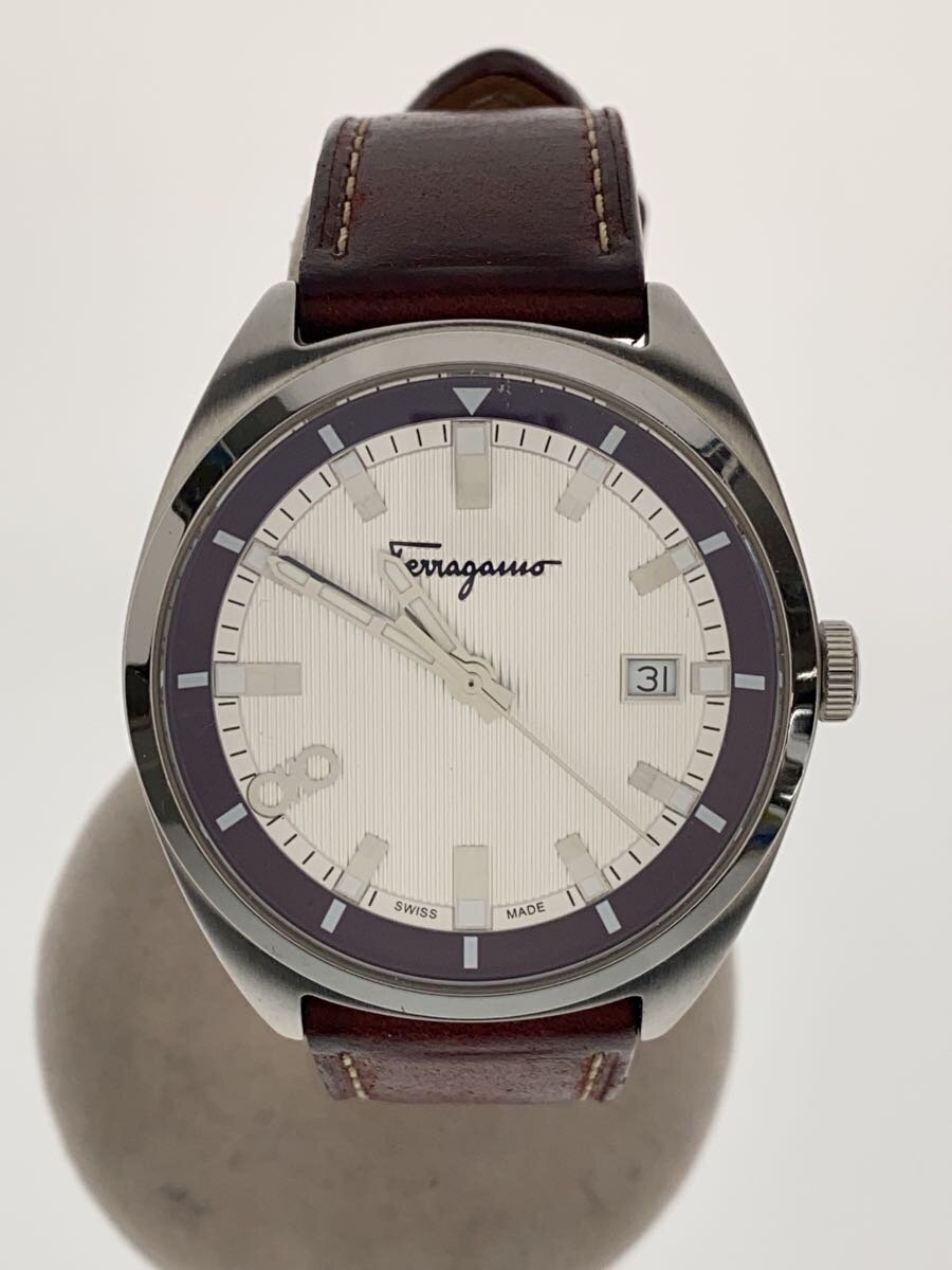 【中古】Salvatore Ferragamo◆EVOLUTION/クォーツ腕時計/アナログ/レザー/WHT/BRW/SS/SFNJ00120//【服飾雑貨他】