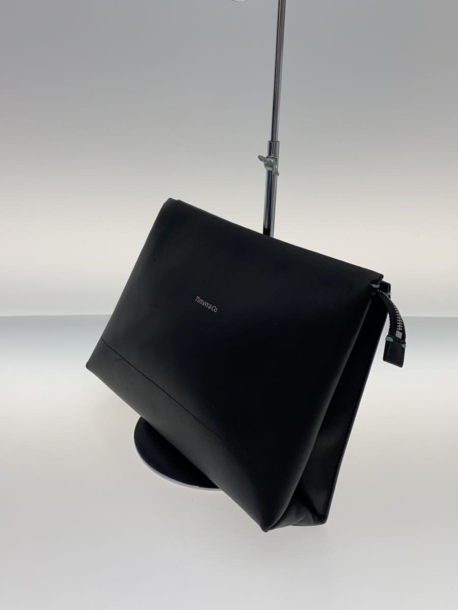 【中古】TIFFANY&Co.◆セカンドバッグ/レザー/BLK/無地【バッグ】