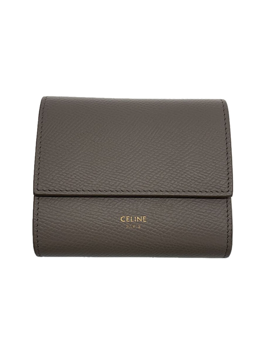 【中古】CELINE◆スモールトリフォールドウォレット/3つ折り財布/レザー/GRY【服飾雑貨他】
