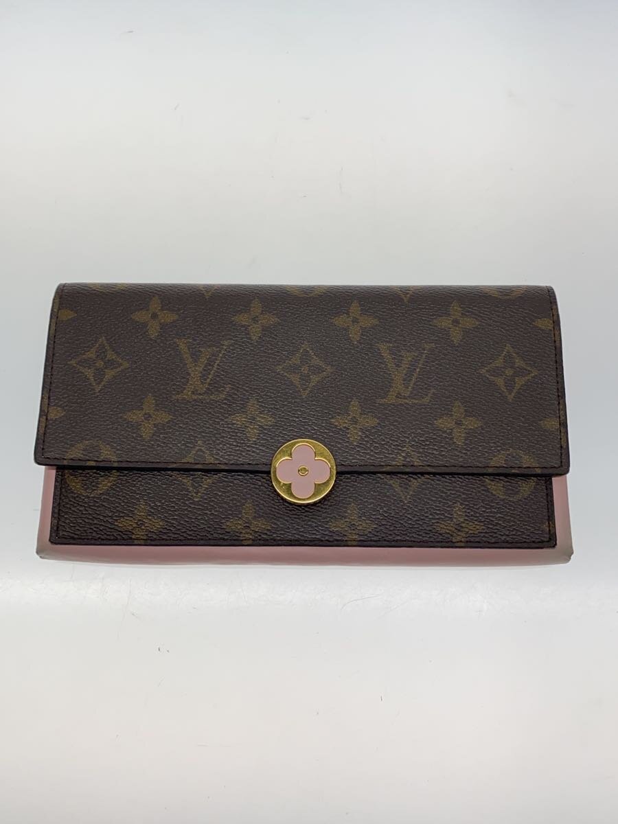 【中古】LOUIS VUITTON◆ポルト・フォイユ・フロール_モノグラム・キャンバス_BRW_ローズバレリーヌ/PVC/BRW/レディース【服飾雑貨他】